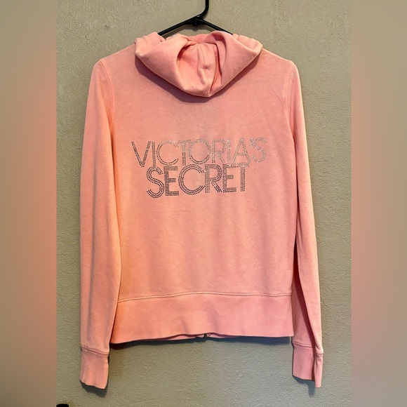 Victoria's Secret Tops - Victoria’s Secret Peach/Coral Glitter Rhinestone Hoodie Zip Up Sweater -…